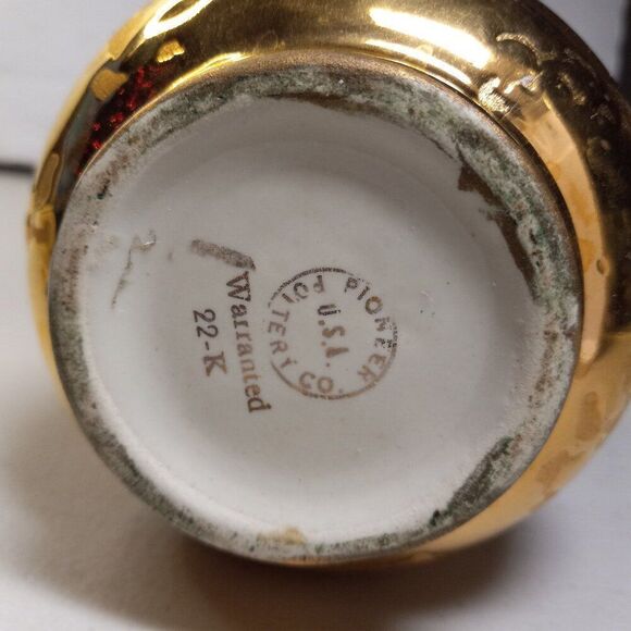 Vintage Elegant Weeping Gold Leaf 22Kt Pioneer Pottery Co. Vase Double Handle - Picture 4 of 5